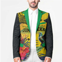 Personalized Jamaica Crocodile Hummingbird Blazer Tropical Flowers Grunge Flag - Wonder Print Shop