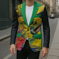 Personalized Jamaica Crocodile Hummingbird Blazer Tropical Flowers Grunge Flag - Wonder Print Shop