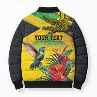 Personalized Jamaica Crocodile Hummingbird Bomber Puffer Jacket Tropical Flowers Grunge Flag - Wonder Print Shop