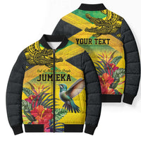 Personalized Jamaica Crocodile Hummingbird Bomber Puffer Jacket Tropical Flowers Grunge Flag - Wonder Print Shop