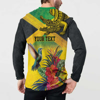 Personalized Jamaica Crocodile Hummingbird Button Sweatshirt Tropical Flowers Grunge Flag - Wonder Print Shop