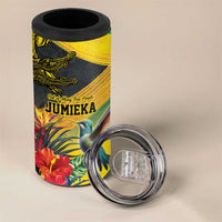 Personalized Jamaica Crocodile Hummingbird 4 in 1 Can Cooler Tumbler Tropical Flowers Grunge Flag - Wonder Print Shop