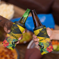 Personalized Jamaica Crocodile Hummingbird 4 in 1 Can Cooler Tumbler Tropical Flowers Grunge Flag - Wonder Print Shop