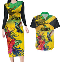 Personalized Jamaica Crocodile Hummingbird Couples Matching Long Sleeve Bodycon Dress and Hawaiian Shirt Tropical Flowers Grunge Flag - Wonder Print Shop