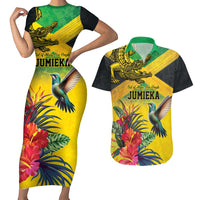 Personalized Jamaica Crocodile Hummingbird Couples Matching Short Sleeve Bodycon Dress and Hawaiian Shirt Tropical Flowers Grunge Flag - Wonder Print Shop