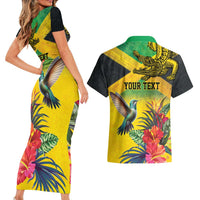 Personalized Jamaica Crocodile Hummingbird Couples Matching Short Sleeve Bodycon Dress and Hawaiian Shirt Tropical Flowers Grunge Flag - Wonder Print Shop