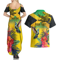 Personalized Jamaica Crocodile Hummingbird Couples Matching Summer Maxi Dress and Hawaiian Shirt Tropical Flowers Grunge Flag - Wonder Print Shop