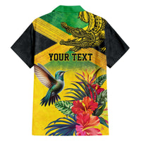 Personalized Jamaica Crocodile Hummingbird Family Matching Off The Shoulder Long Sleeve Dress and Hawaiian Shirt Tropical Flowers Grunge Flag - Wonder Print Shop