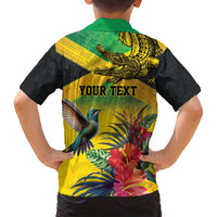 Personalized Jamaica Crocodile Hummingbird Family Matching Off Shoulder Maxi Dress and Hawaiian Shirt Tropical Flowers Grunge Flag - Wonder Print Shop