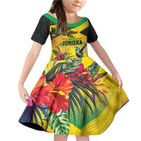 Personalized Jamaica Crocodile Hummingbird Family Matching Off Shoulder Short Dress and Hawaiian Shirt Tropical Flowers Grunge Flag - Wonder Print Shop