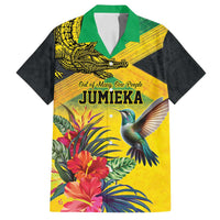 Personalized Jamaica Crocodile Hummingbird Family Matching Off Shoulder Short Dress and Hawaiian Shirt Tropical Flowers Grunge Flag - Wonder Print Shop