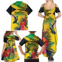 Personalized Jamaica Crocodile Hummingbird Family Matching Summer Maxi Dress and Hawaiian Shirt Tropical Flowers Grunge Flag - Wonder Print Shop