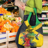Personalized Jamaica Crocodile Hummingbird Grocery Bag Tropical Flowers Grunge Flag - Wonder Print Shop