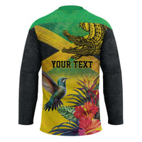 Personalized Jamaica Crocodile Hummingbird Hockey Jersey Tropical Flowers Grunge Flag - Wonder Print Shop
