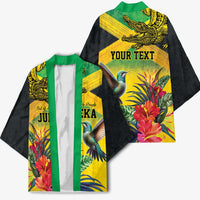 Personalized Jamaica Crocodile Hummingbird Kimono Tropical Flowers Grunge Flag - Wonder Print Shop