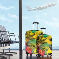 Personalized Jamaica Crocodile Hummingbird Luggage Cover Tropical Flowers Grunge Flag - Wonder Print Shop