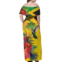 Personalized Jamaica Crocodile Hummingbird Off Shoulder Maxi Dress Tropical Flowers Grunge Flag - Wonder Print Shop