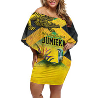 Personalized Jamaica Crocodile Hummingbird Off Shoulder Short Dress Tropical Flowers Grunge Flag - Wonder Print Shop