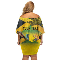 Personalized Jamaica Crocodile Hummingbird Off Shoulder Short Dress Tropical Flowers Grunge Flag - Wonder Print Shop