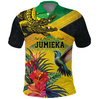 Personalized Jamaica Crocodile Hummingbird Polo Shirt Tropical Flowers Grunge Flag - Wonder Print Shop
