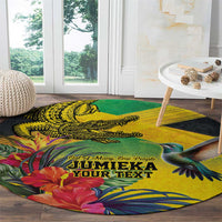 Personalized Jamaica Crocodile Hummingbird Round Carpet Tropical Flowers Grunge Flag - Wonder Print Shop