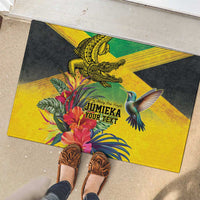Personalized Jamaica Crocodile Hummingbird Rubber Doormat Tropical Flowers Grunge Flag - Wonder Print Shop