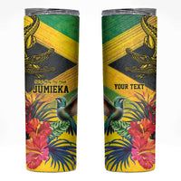 Personalized Jamaica Crocodile Hummingbird Skinny Tumbler Tropical Flowers Grunge Flag - Wonder Print Shop