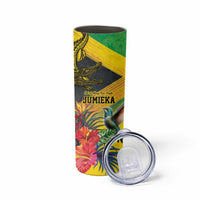 Personalized Jamaica Crocodile Hummingbird Skinny Tumbler Tropical Flowers Grunge Flag - Wonder Print Shop