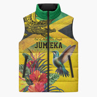 Personalized Jamaica Crocodile Hummingbird Sleeveless Puffer Jacket Tropical Flowers Grunge Flag - Wonder Print Shop