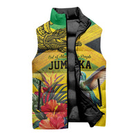 Personalized Jamaica Crocodile Hummingbird Sleeveless Puffer Jacket Tropical Flowers Grunge Flag - Wonder Print Shop