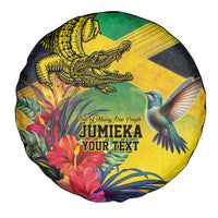 Personalized Jamaica Crocodile Hummingbird Spare Tire Cover Tropical Flowers Grunge Flag - Wonder Print Shop