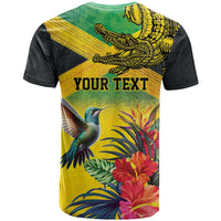 Personalized Jamaica Crocodile Hummingbird T Shirt Tropical Flowers Grunge Flag - Wonder Print Shop