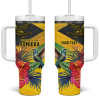 Personalized Jamaica Crocodile Hummingbird Tumbler With Handle Tropical Flowers Grunge Flag - Wonder Print Shop