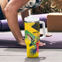 Personalized Jamaica Crocodile Hummingbird Tumbler With Handle Tropical Flowers Grunge Flag - Wonder Print Shop
