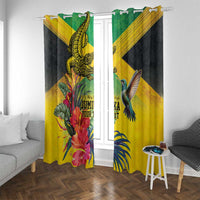 Personalized Jamaica Crocodile Hummingbird Window Curtain Tropical Flowers Grunge Flag - Wonder Print Shop