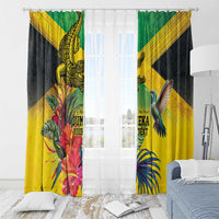 Personalized Jamaica Crocodile Hummingbird Window Curtain Tropical Flowers Grunge Flag - Wonder Print Shop