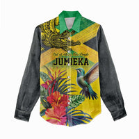 Personalized Jamaica Crocodile Hummingbird Women Casual Shirt Tropical Flowers Grunge Flag - Wonder Print Shop