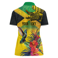 Personalized Jamaica Crocodile Hummingbird Women Polo Shirt Tropical Flowers Grunge Flag - Wonder Print Shop