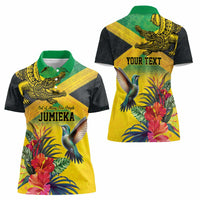 Personalized Jamaica Crocodile Hummingbird Women Polo Shirt Tropical Flowers Grunge Flag - Wonder Print Shop