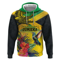 Personalized Jamaica Crocodile Hummingbird Zip Hoodie Tropical Flowers Grunge Flag - Wonder Print Shop