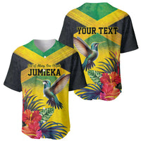 Personalized Jamaica Hummingbird Baseball Jersey Tropical Flowers Grunge Flag - Wonder Print Shop
