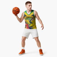 Personalized Jamaica Hummingbird Basketball Jersey Tropical Flowers Grunge Flag - Wonder Print Shop
