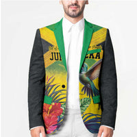 Personalized Jamaica Hummingbird Blazer Tropical Flowers Grunge Flag - Wonder Print Shop