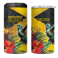Personalized Jamaica Hummingbird 4 in 1 Can Cooler Tumbler Tropical Flowers Grunge Flag - Wonder Print Shop