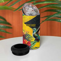 Personalized Jamaica Hummingbird 4 in 1 Can Cooler Tumbler Tropical Flowers Grunge Flag - Wonder Print Shop