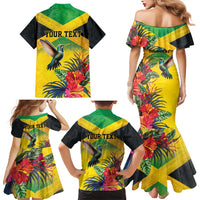 Personalized Jamaica Hummingbird Family Matching Mermaid Dress and Hawaiian Shirt Tropical Flowers Grunge Flag - Wonder Print Shop