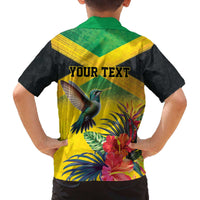 Personalized Jamaica Hummingbird Family Matching Off The Shoulder Long Sleeve Dress and Hawaiian Shirt Tropical Flowers Grunge Flag - Wonder Print Shop