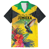 Personalized Jamaica Hummingbird Family Matching Off The Shoulder Long Sleeve Dress and Hawaiian Shirt Tropical Flowers Grunge Flag - Wonder Print Shop