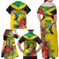 Personalized Jamaica Hummingbird Family Matching Off Shoulder Maxi Dress and Hawaiian Shirt Tropical Flowers Grunge Flag - Wonder Print Shop