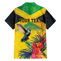 Personalized Jamaica Hummingbird Family Matching Off Shoulder Short Dress and Hawaiian Shirt Tropical Flowers Grunge Flag - Wonder Print Shop